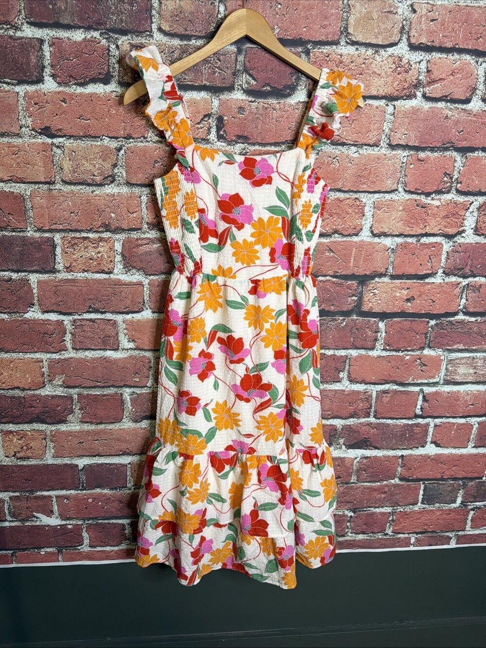 Draper James Multi Color Floral Crepe Flutter Sleeve Midi Dress, XS Womens